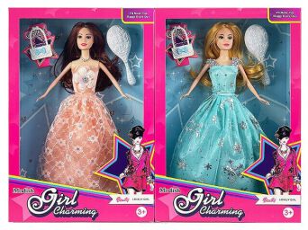 LALKA SUKNIA BALOWA + SZCZOTKA 32X22 CM 8336