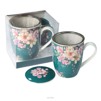 KUBEK Z METAL. ZAPARZACZ ZIELONY W KWIATY 350 ML 7