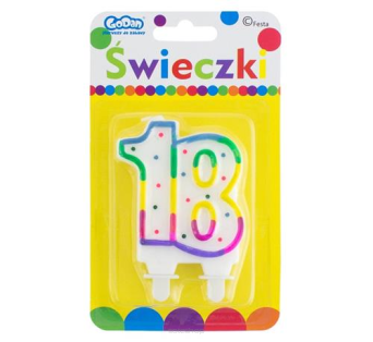 ŚWIECZKA CYFERKA Z KROPECZKAMI "18" [10] 0647