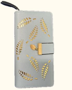 PORTFEL 2 KOMORY TŁOCZONY LIŚCIE 18 CM 4798