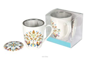 KUBEK Z METAL. ZAPARZACZ FOLK ŁOWICKI 350 ML 6341