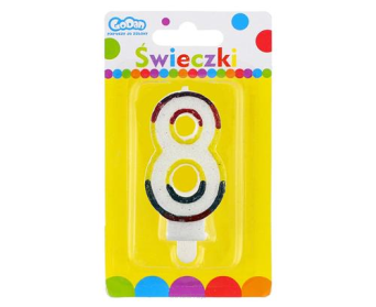 ŚWIECZKA CYFERKA Z BROKATEM "8" [10] 1251