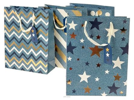 TORBA PREZENTOWA DŻINS GWIAZDKI 26X32 CM (12) 8614